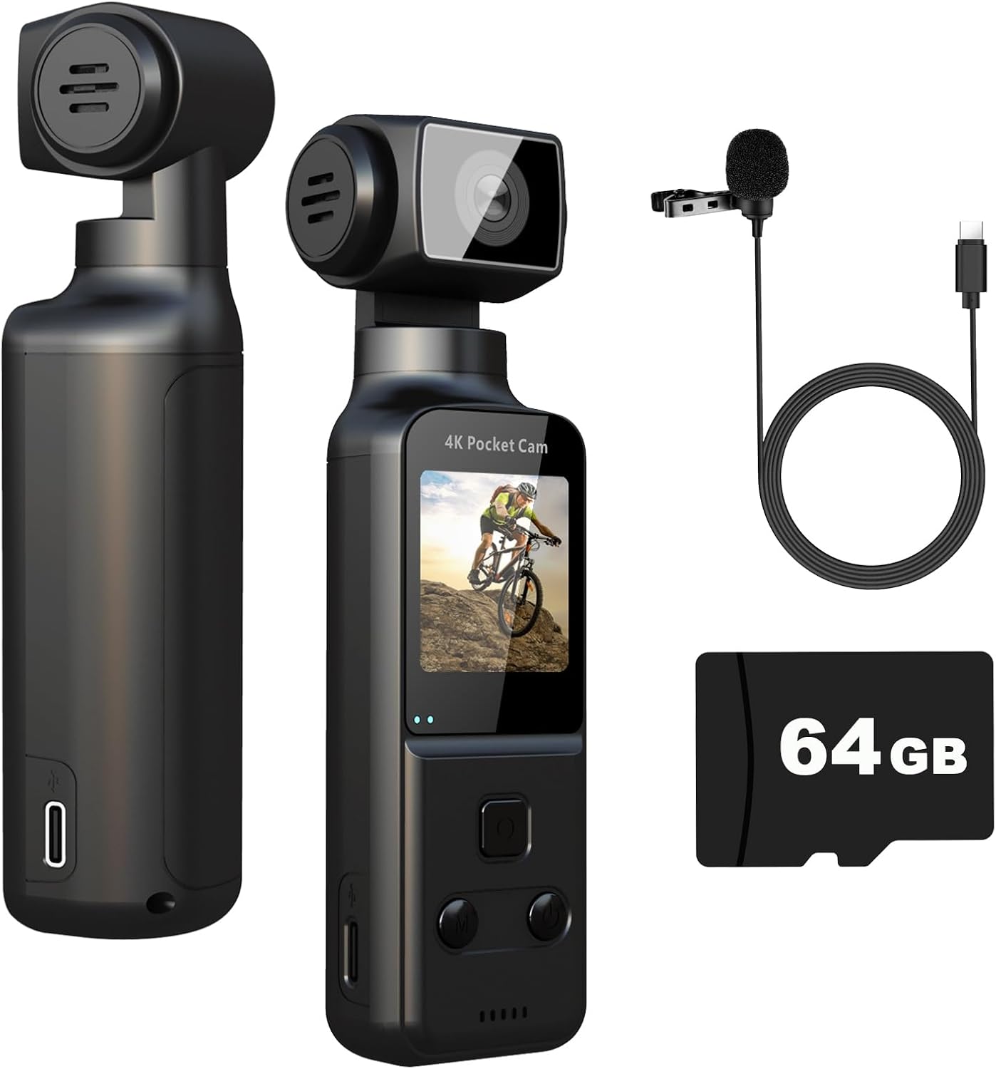 Ultra HD 4K Body Camera with External Microphone - 270° Rotating Mini Video & Audio Pocket Cam for Sports, Travel, and Law Enforcement - 64GB Included