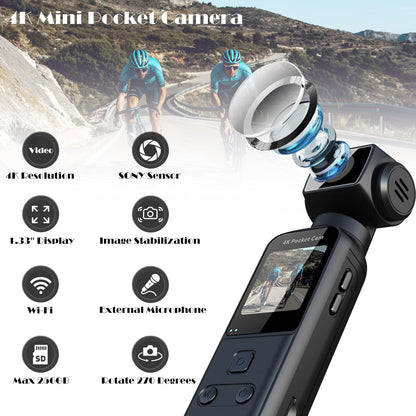 Ultra HD 4K Body Camera with External Microphone - 270° Rotating Mini Video & Audio Pocket Cam for Sports, Travel, and Law Enforcement - 64GB Included